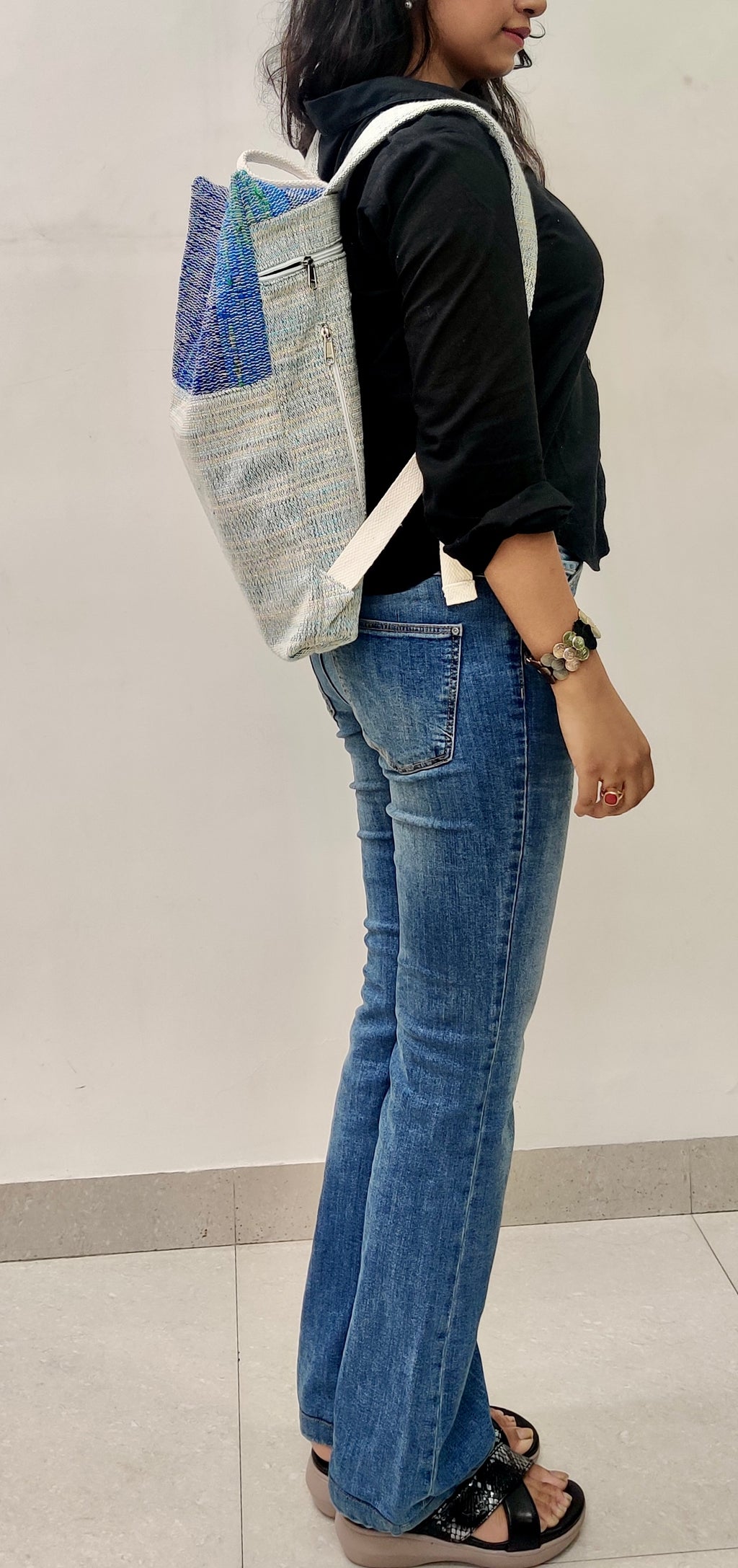 Indigo Horizon Handloom Anti-Theft Backpack