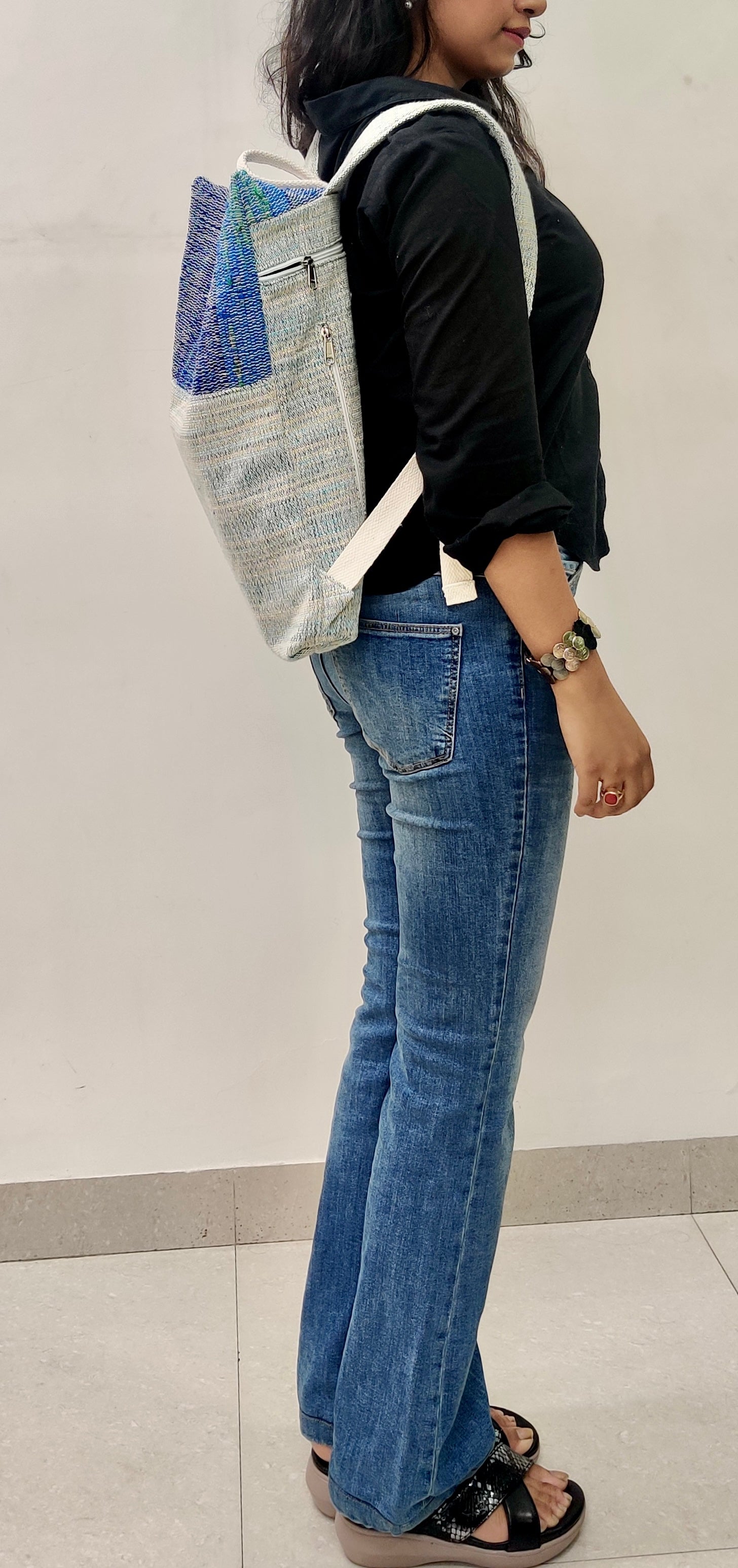 Indigo Horizon Handloom Anti-Theft Backpack