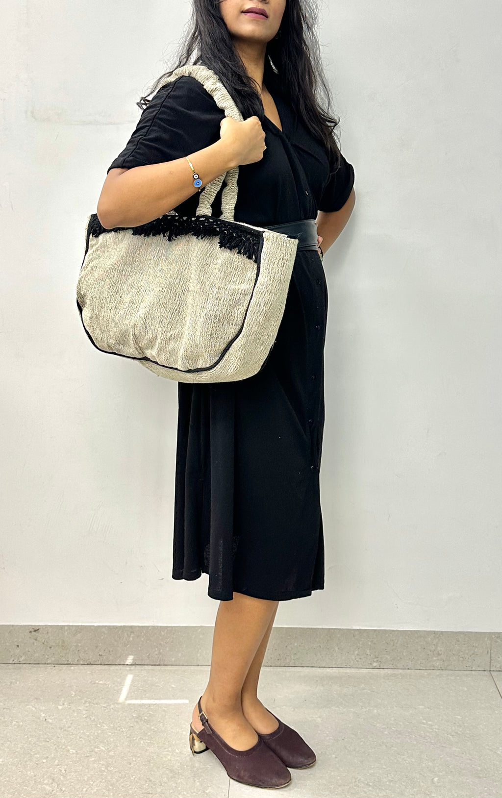 Scarlet Grace Black Boat Handloom Tote Bag