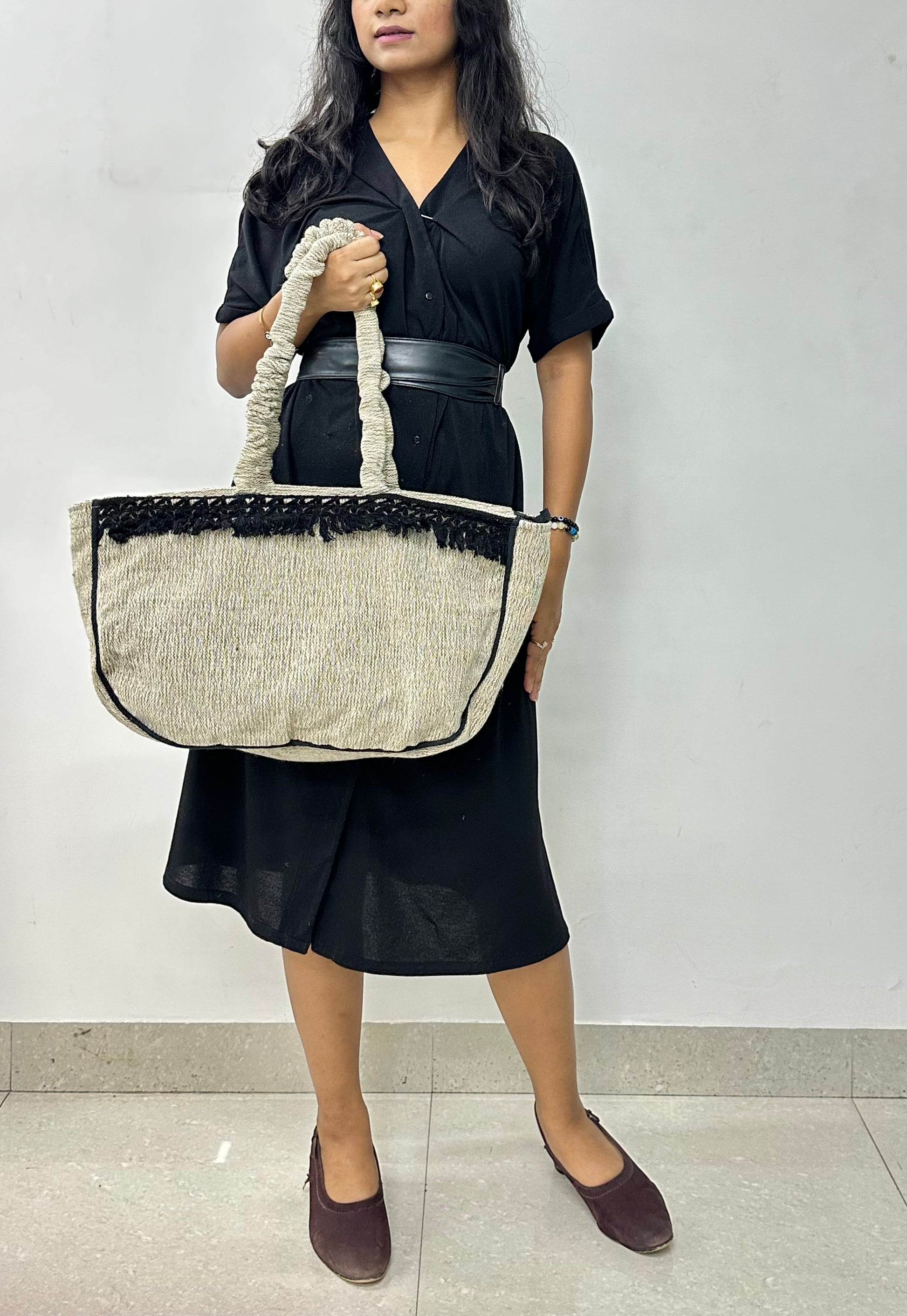 Scarlet Grace Black Boat Handloom Tote Bag