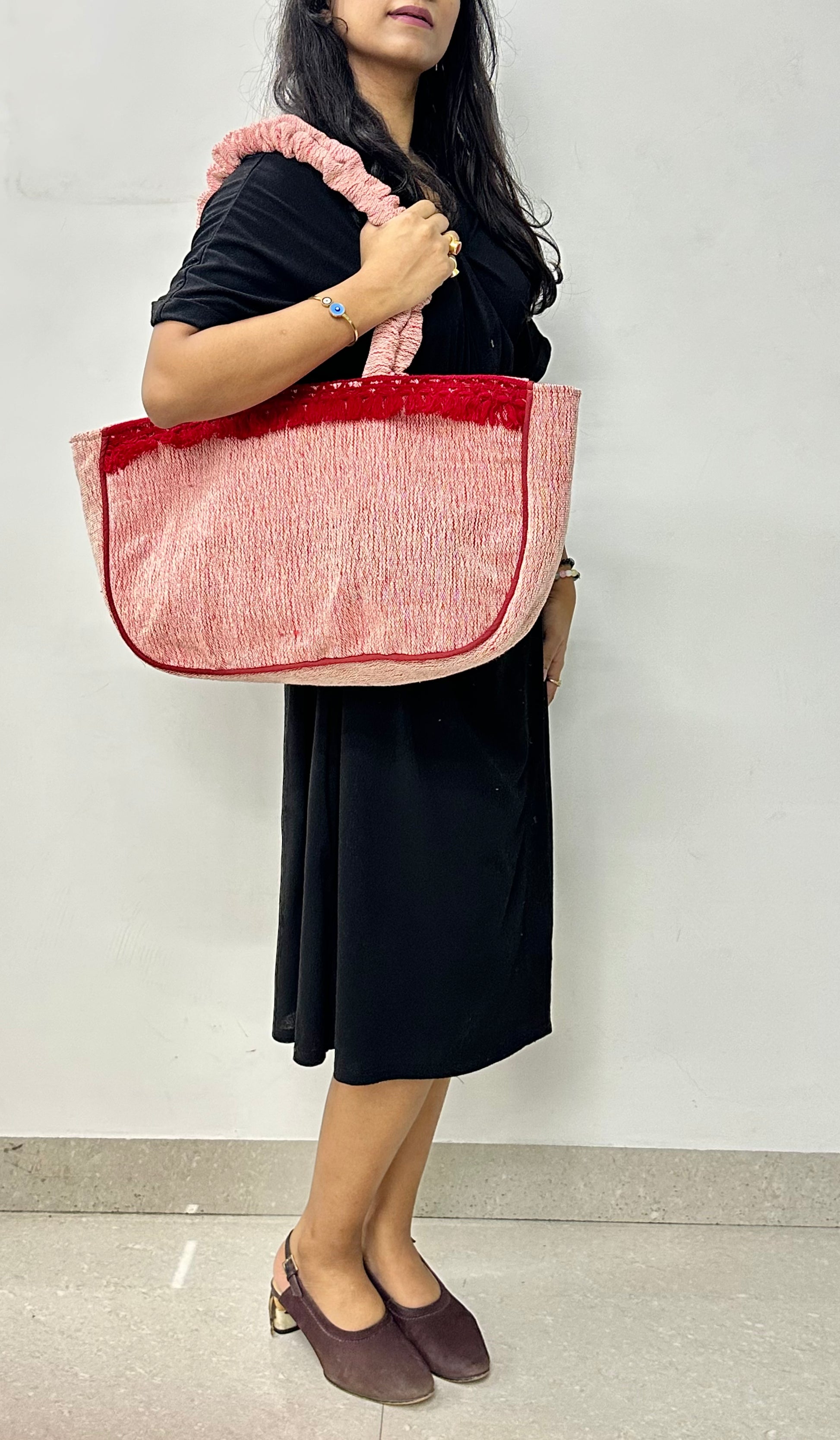 Scarlet Grace Red Boat Handloom Tote Bag