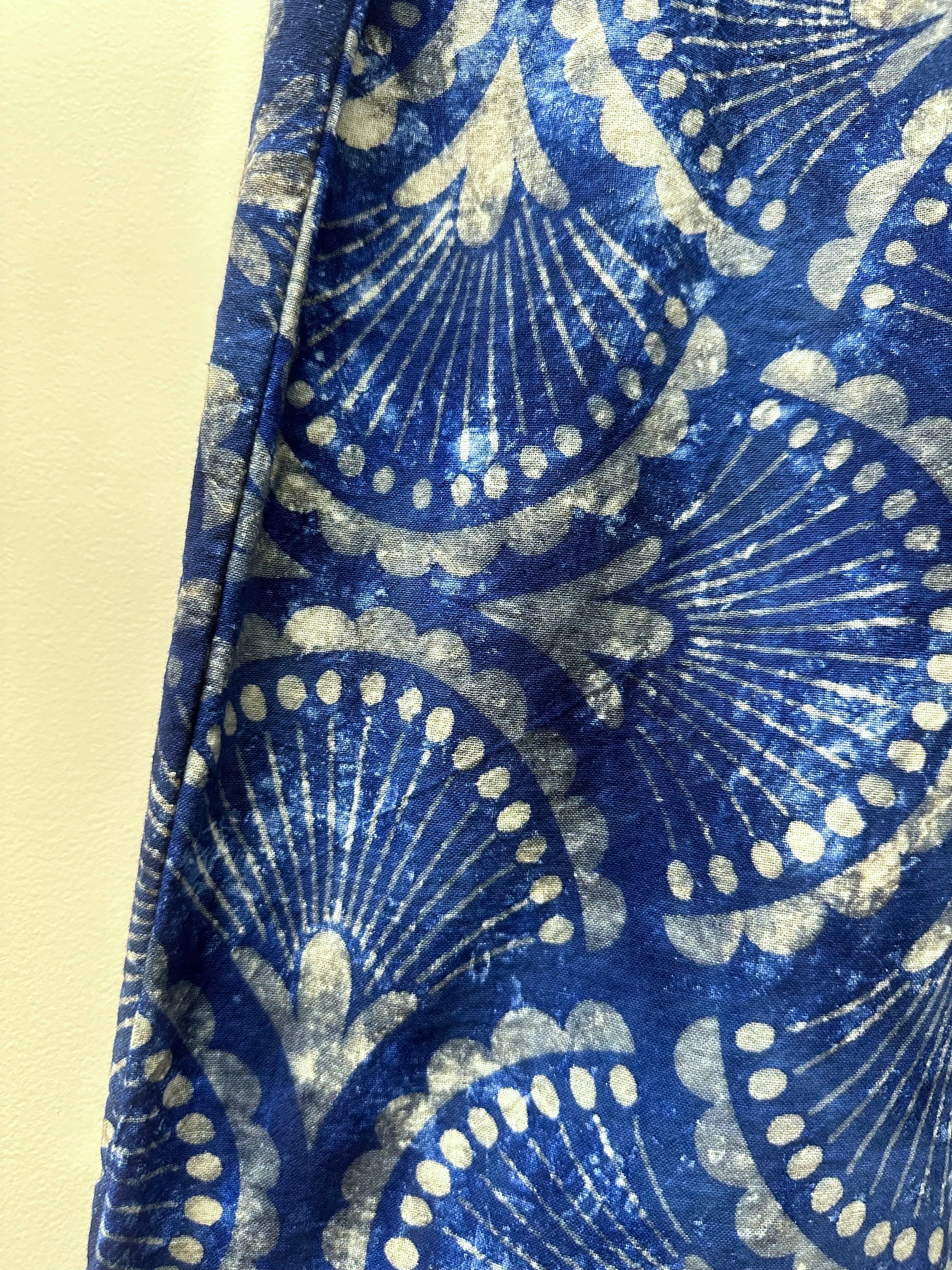 Royal Fanfare Hand Tie-Dye & Overprint Cotton Wide-Leg Pants