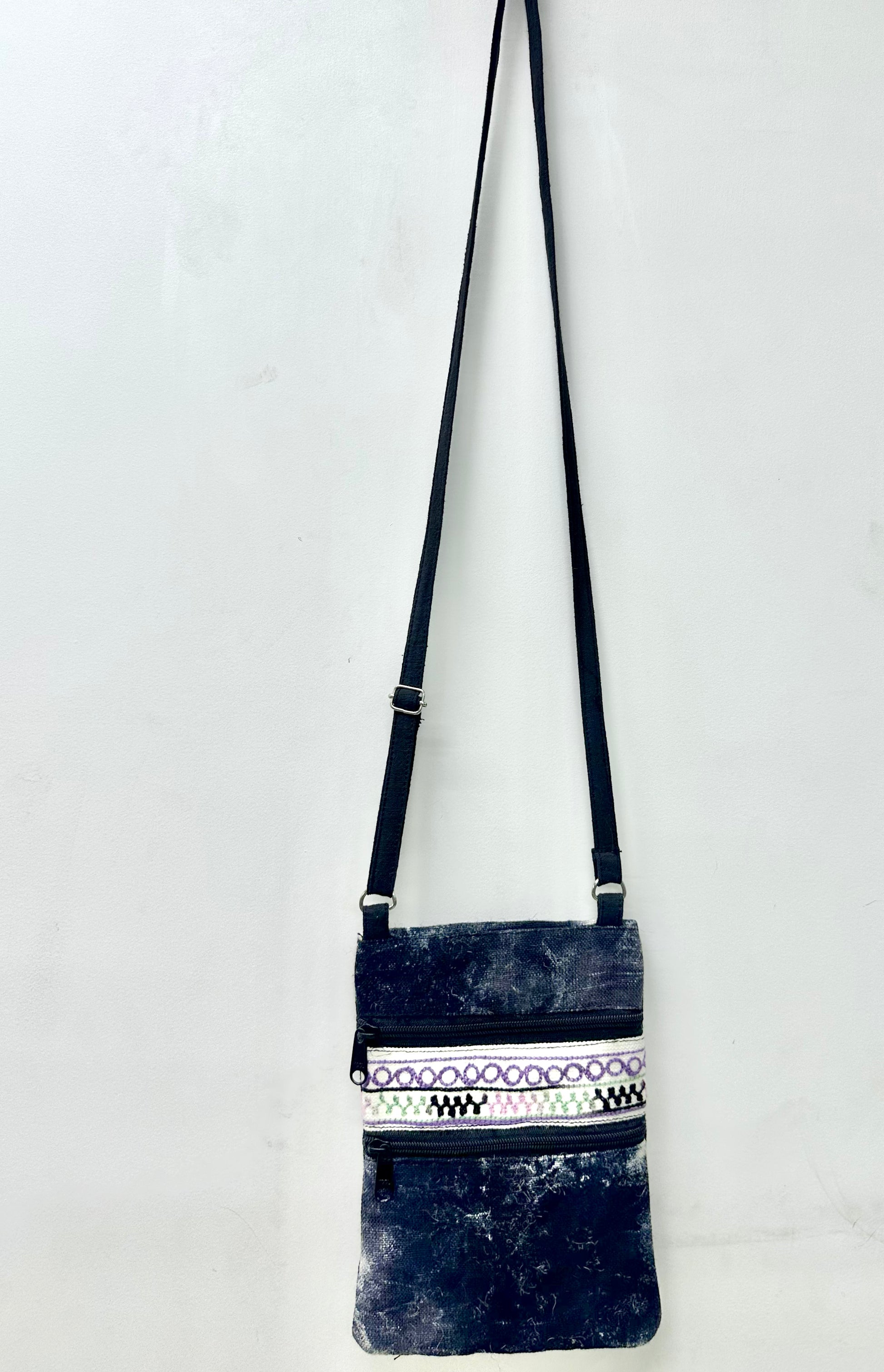 Black TyeDye Charm Jute Cotton Sling Phone Bag