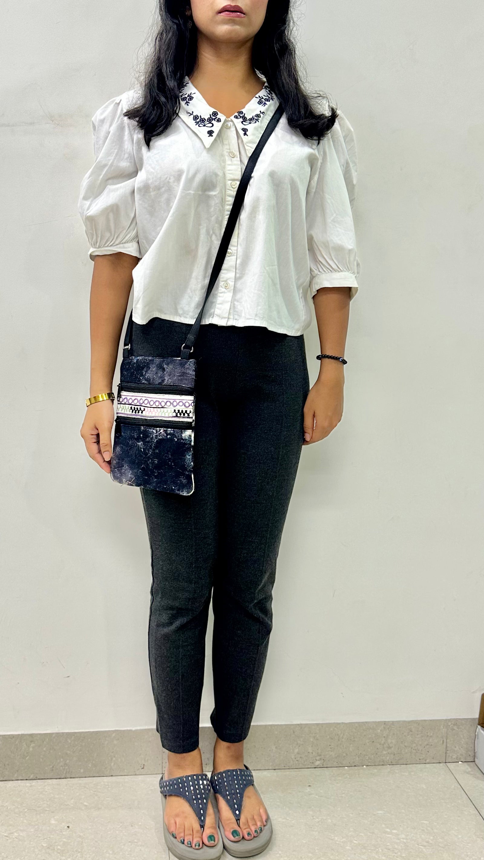 Black TyeDye Charm Jute Cotton Sling Phone Bag