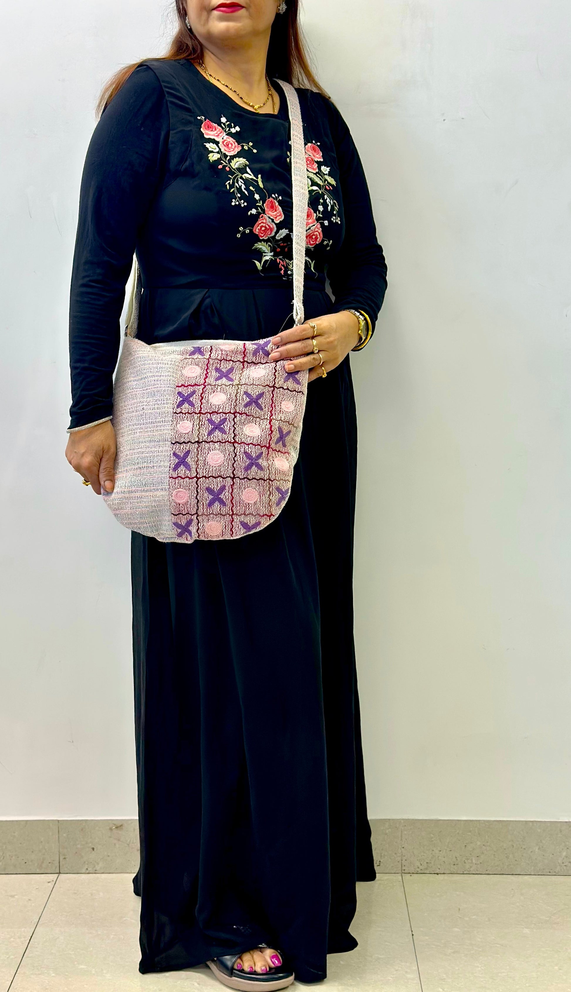 PURPLE Polka Handloom Sling Bag