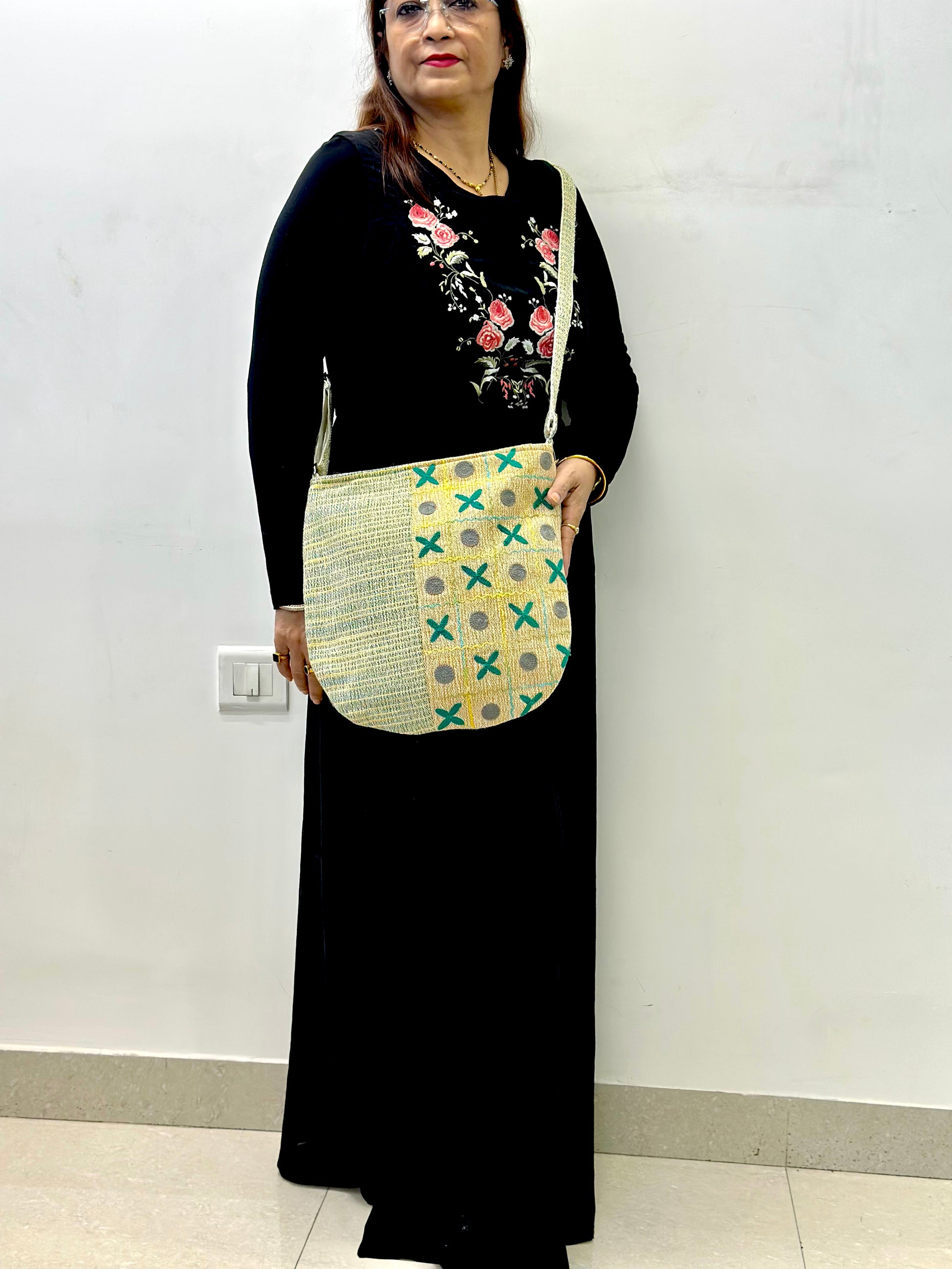 GREEN Polka Handloom Sling Bag