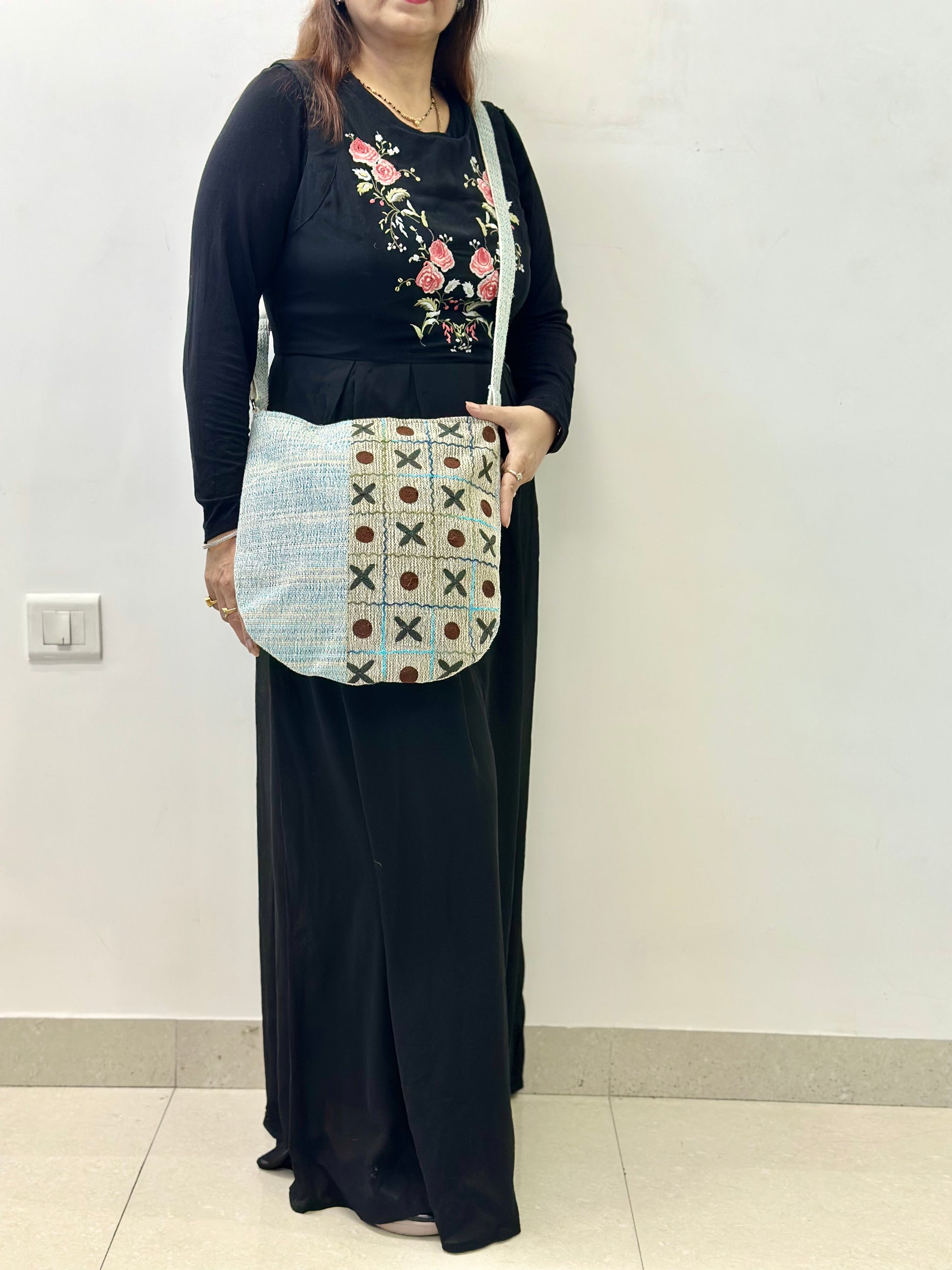 BLUE Polka Handloom Sling Bag