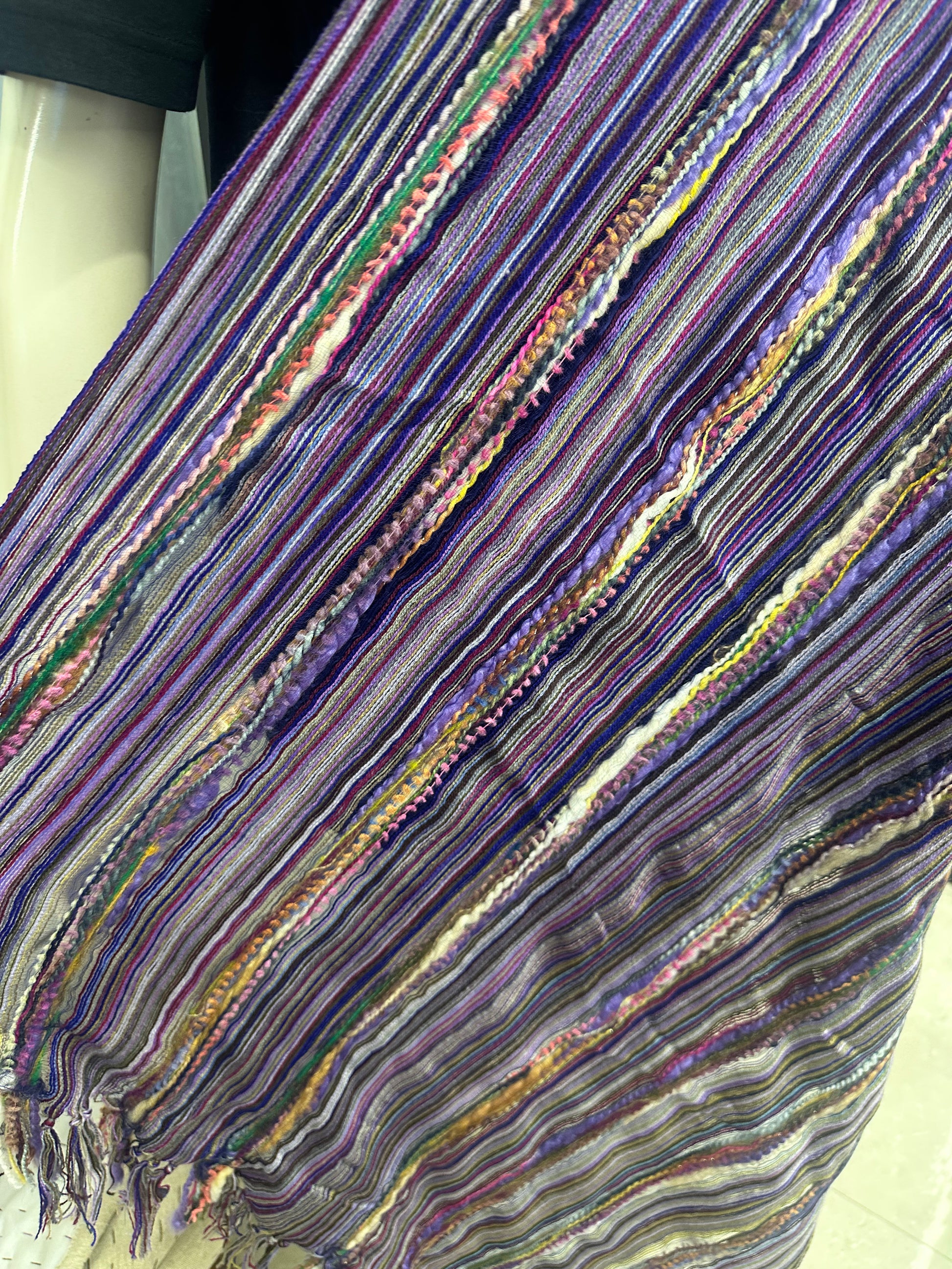 LARGE SIZE Handcrafted Acrylic–Silk Textured Scarf – Multicolor Artisan Weave