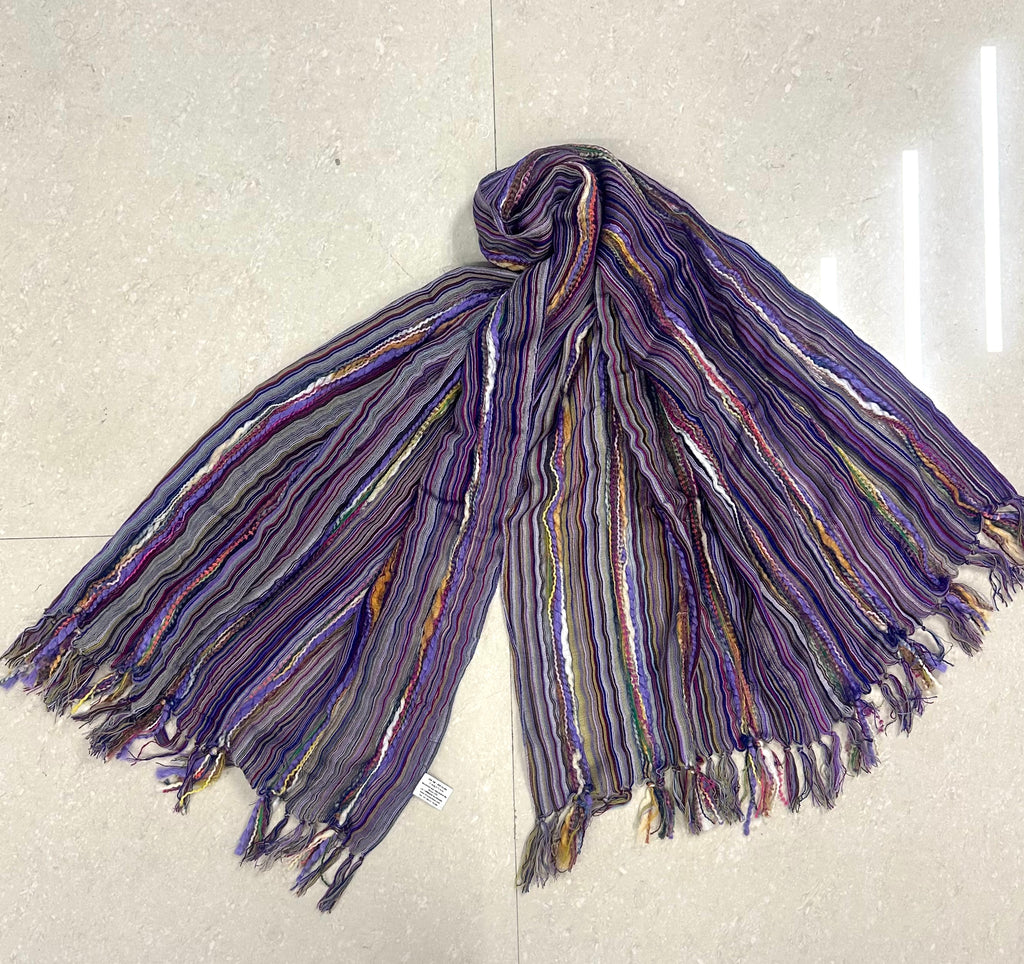 LARGE SIZE Handcrafted Acrylic–Silk Textured Scarf – Multicolor Artisan Weave