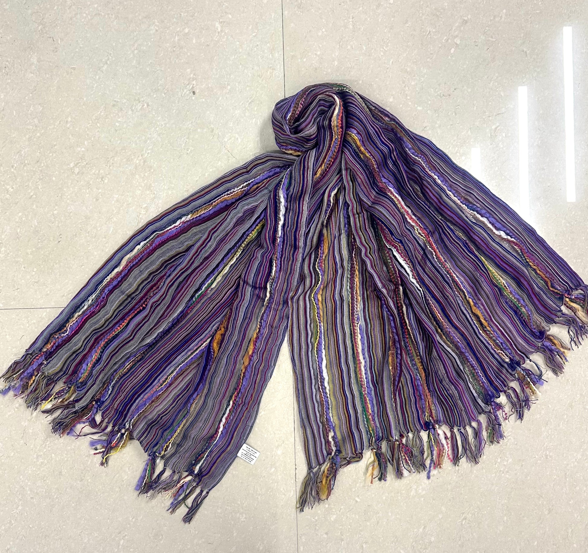 LARGE SIZE Handcrafted Acrylic–Silk Textured Scarf – Multicolor Artisan Weave