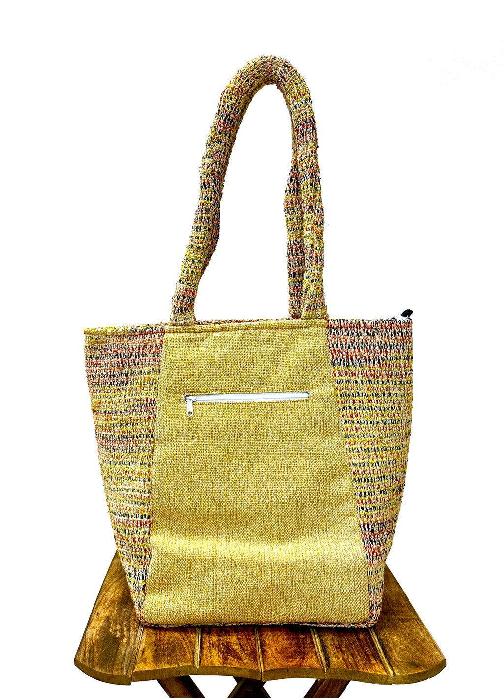 Artisan Woven Tote with Red Floral Embroidery – Mustard Multi-Tone