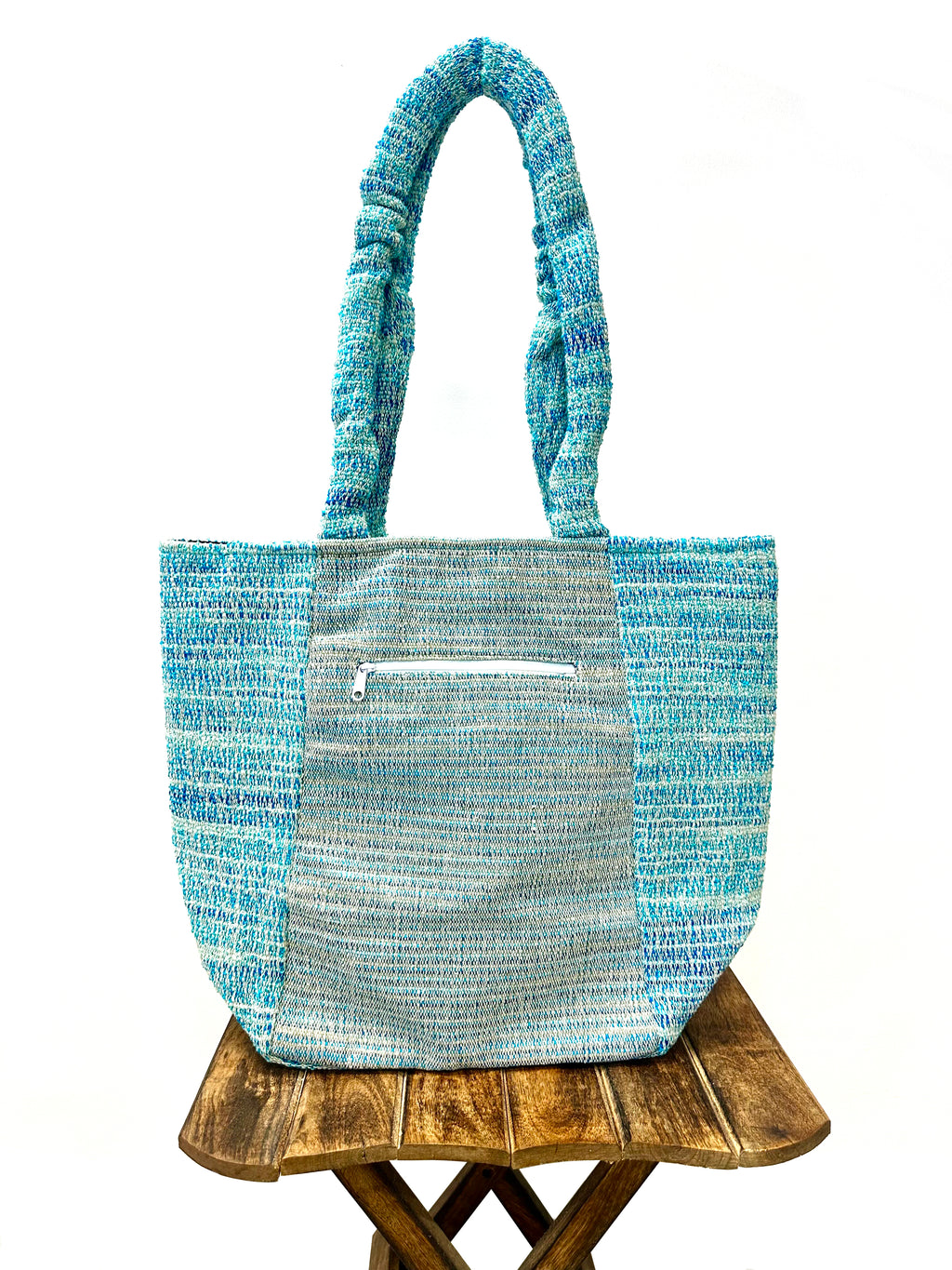 Handloom Embroidered Cotton Tote Bag – Aqua Bloom Floral Design