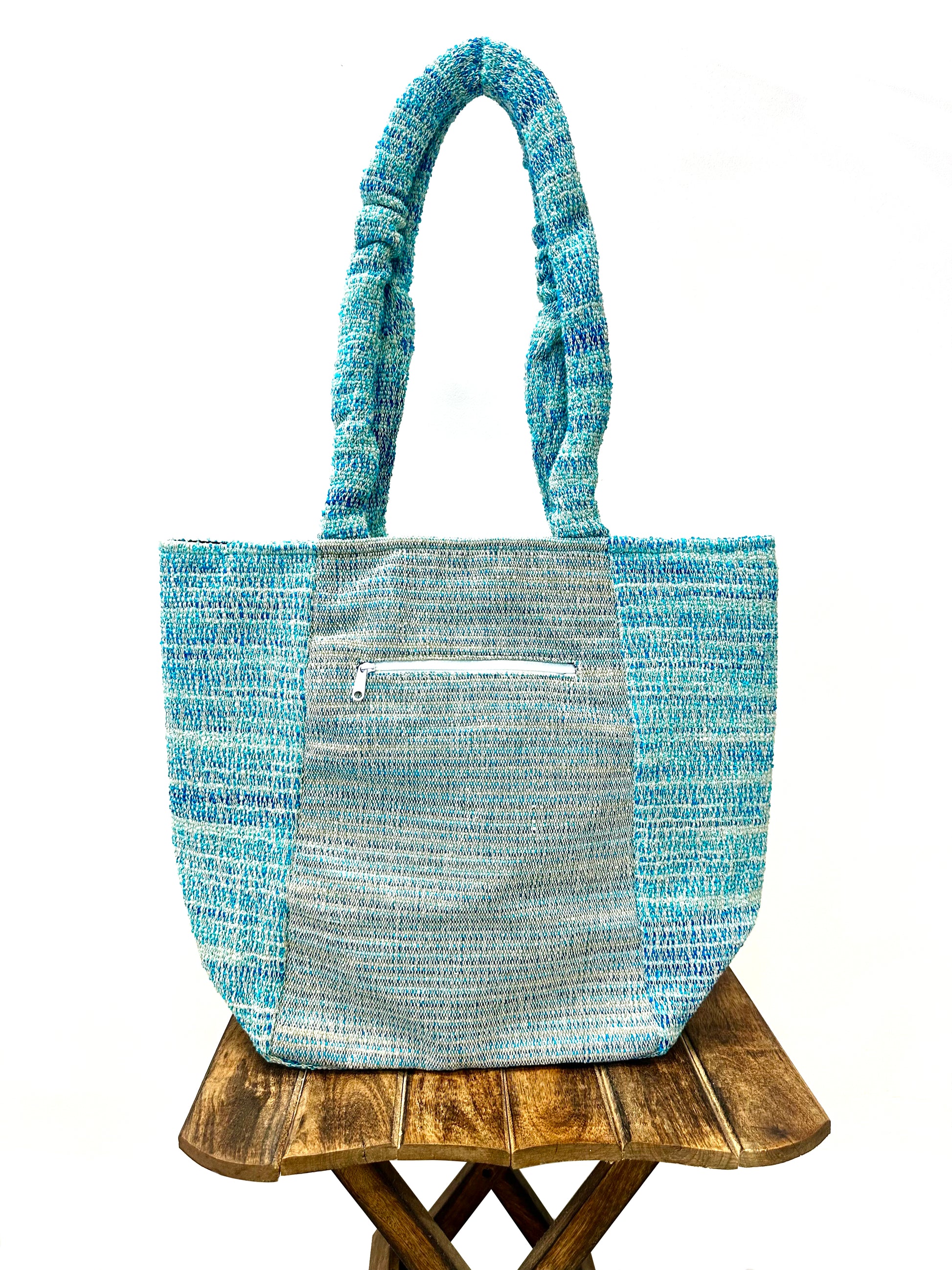 Handloom Embroidered Cotton Tote Bag – Aqua Bloom Floral Design