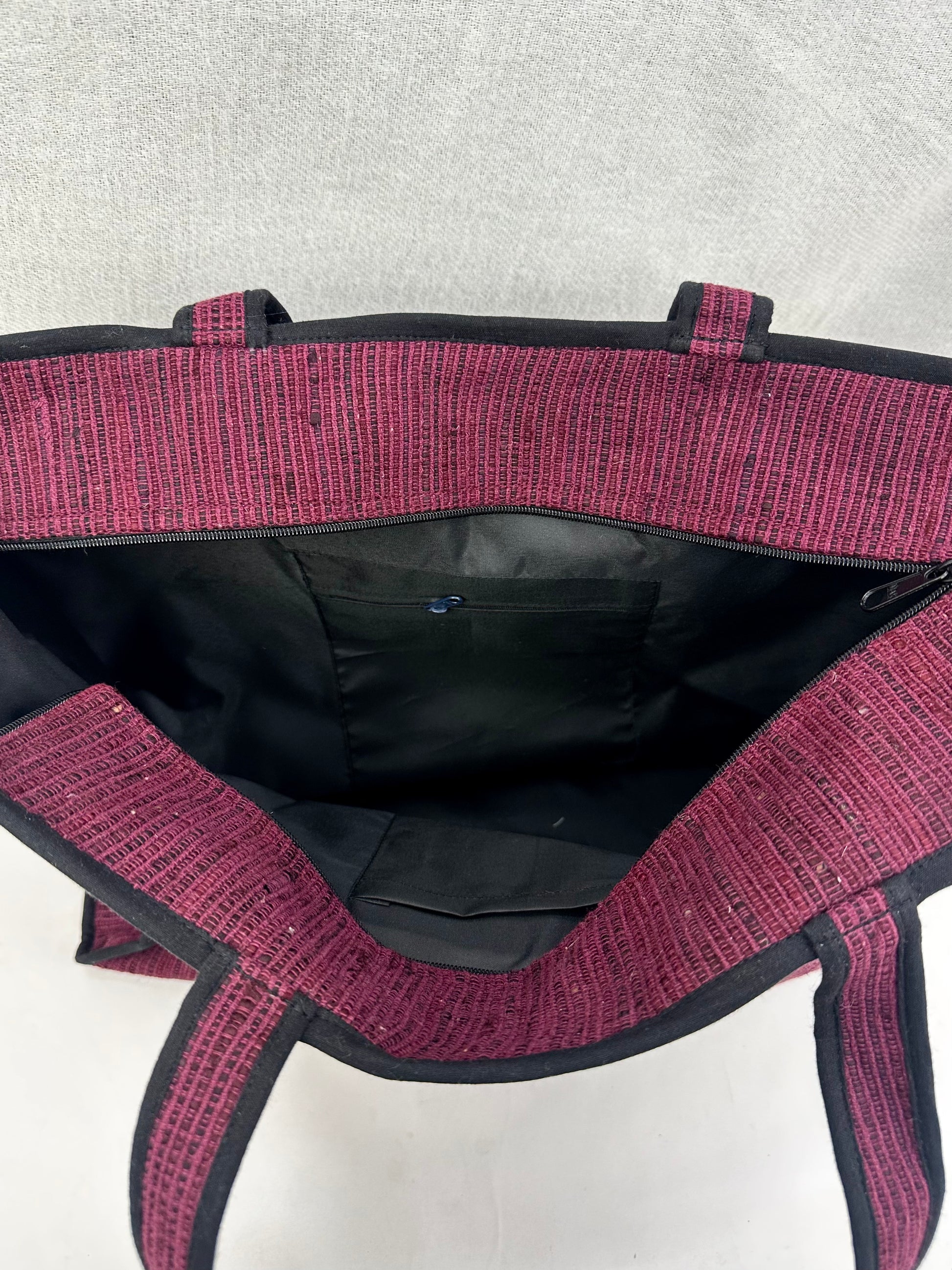 Elegant Handloom Large Travel and Everyday Tote Bag with Bow Detail – Deep Wine