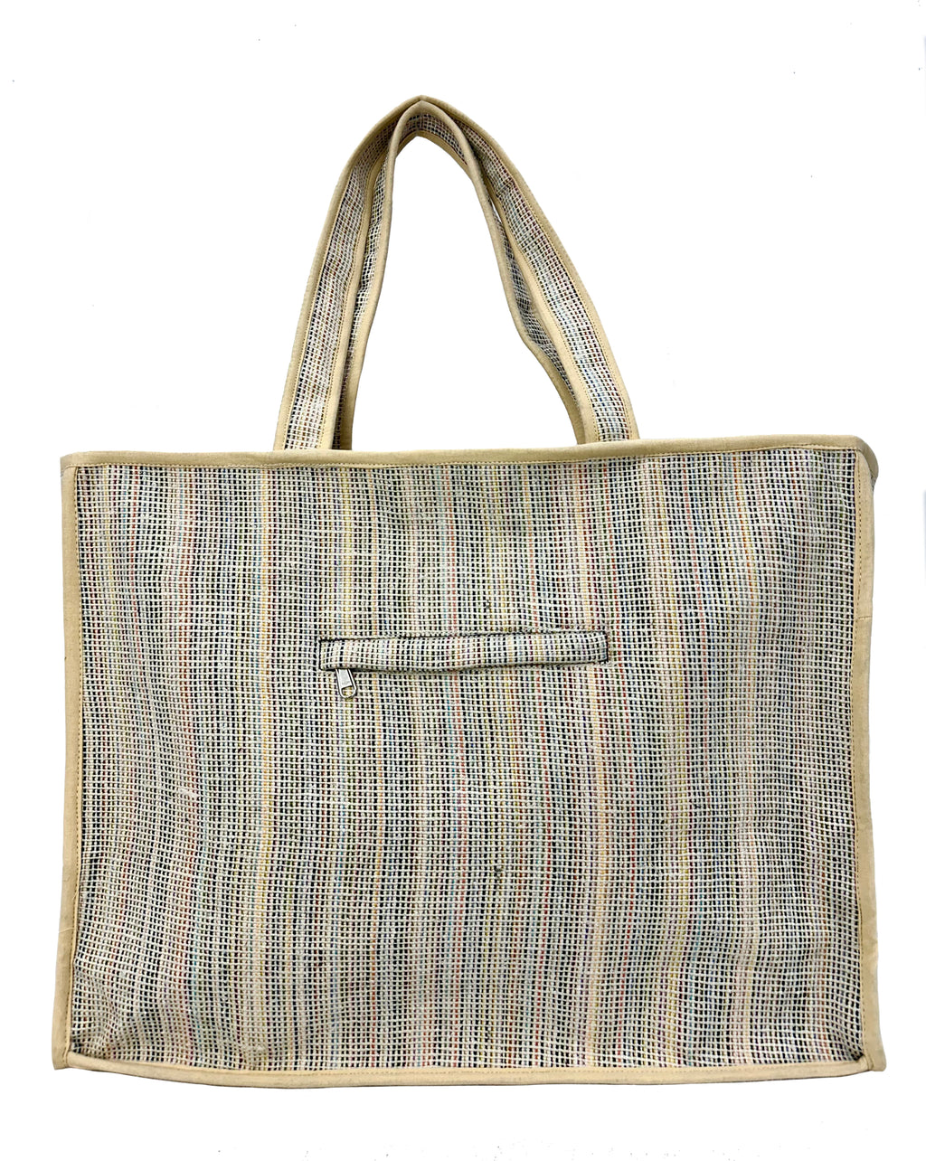 Elegant Handloom Large Travel and Everyday Tote Bag with Bow Detail –Beige