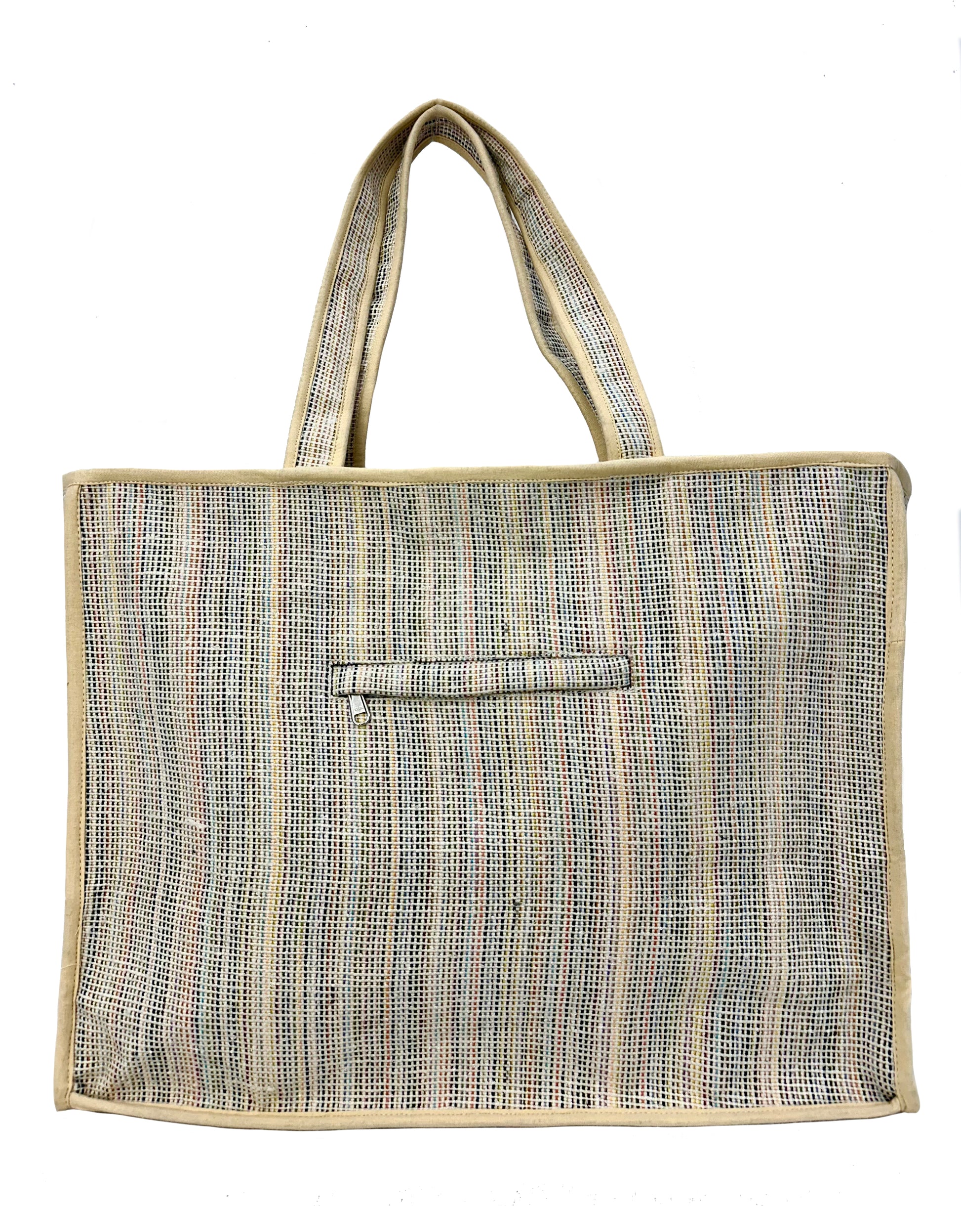 Elegant Handloom Large Travel and Everyday Tote Bag with Bow Detail –Beige