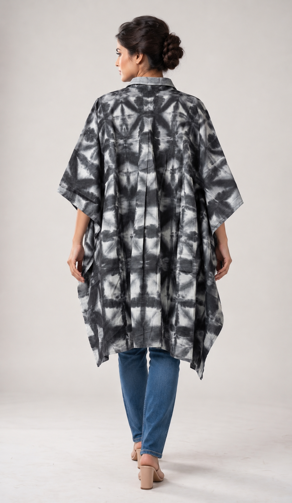 Midnight Ripple Hand Tie-Dye Cotton Kaftan Shirt