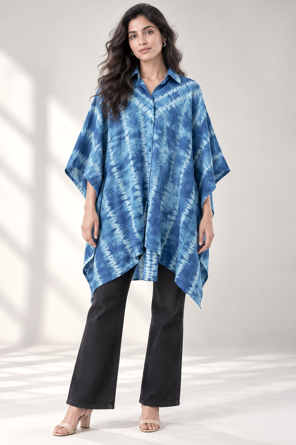 Ocean Mist Hand Needle Tie-Dye Cotton Kaftan Shirt