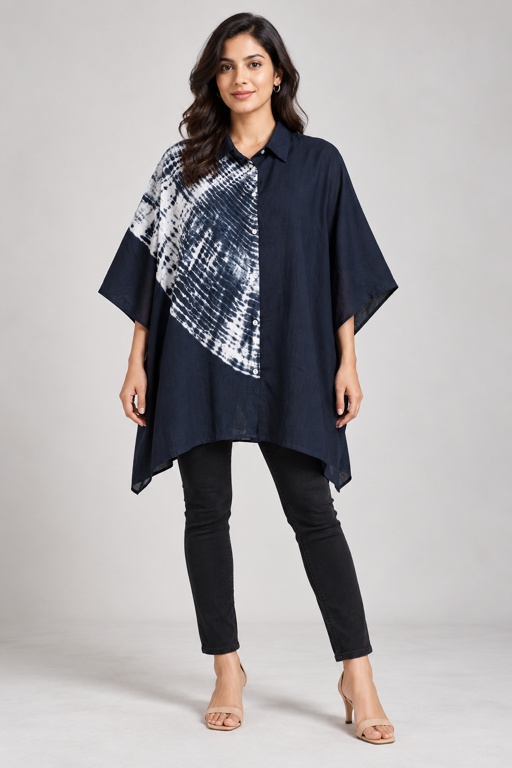 Moon Half-Tide Hand Tie-Dye Cotton Kaftan Shirt