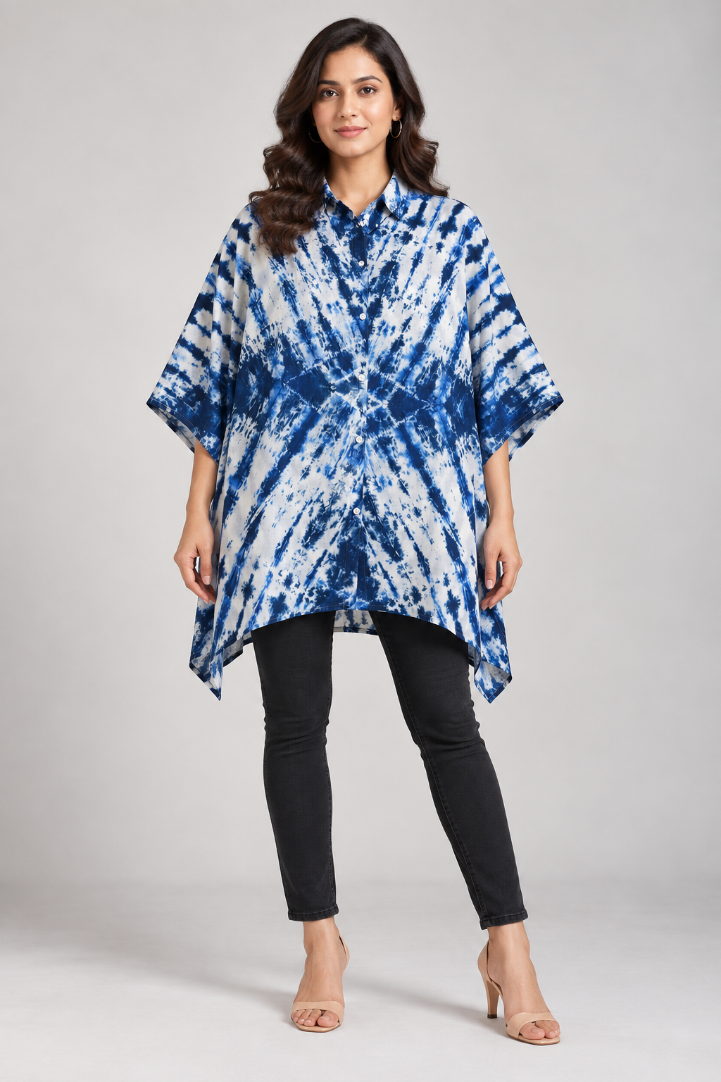 Ocean Ripples Hand Tie-Dye Cotton Kaftan Shirt