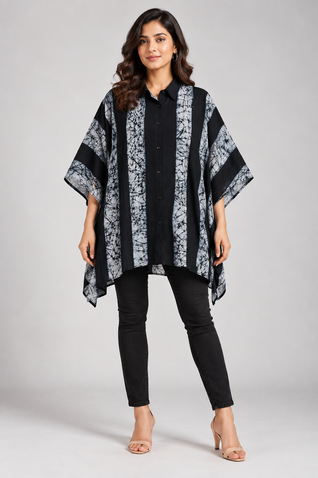 Midnight Vine Hand Tie-Dye Cotton Kaftan Shirt