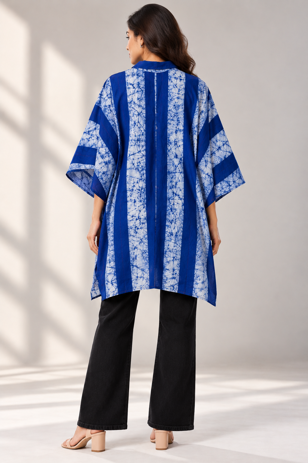 COBALT Vine Hand Tie-Dye Cotton Kaftan Shirt