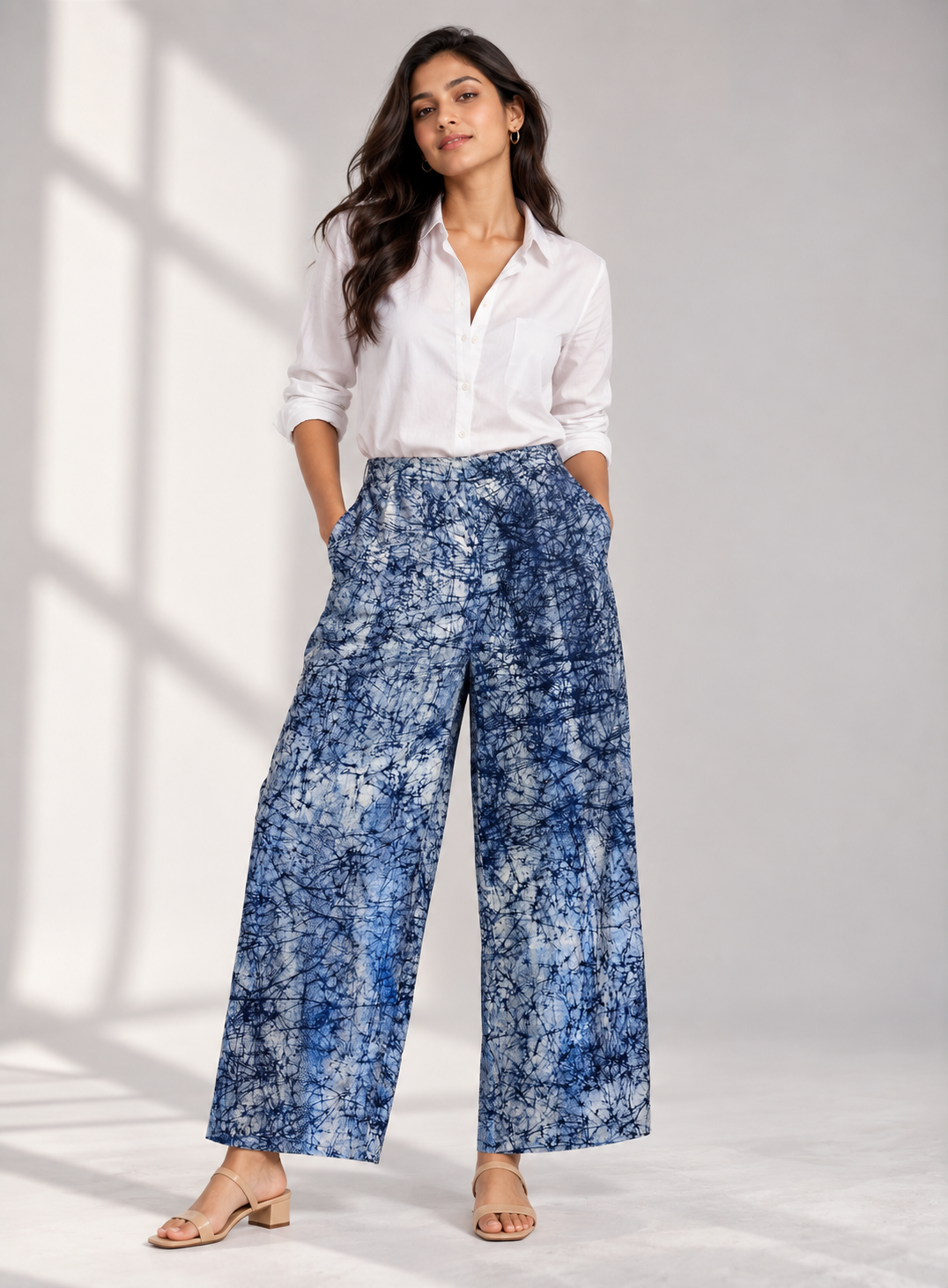 Cobalt Mosaic Baatik Premium Cotton Wide-Leg Pants