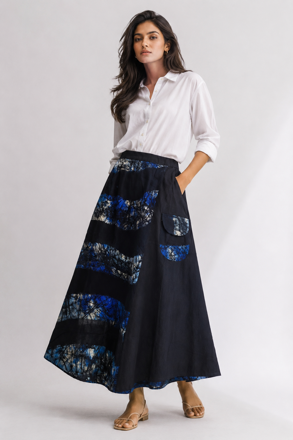Midnight Blue Baatik Wave Skirt