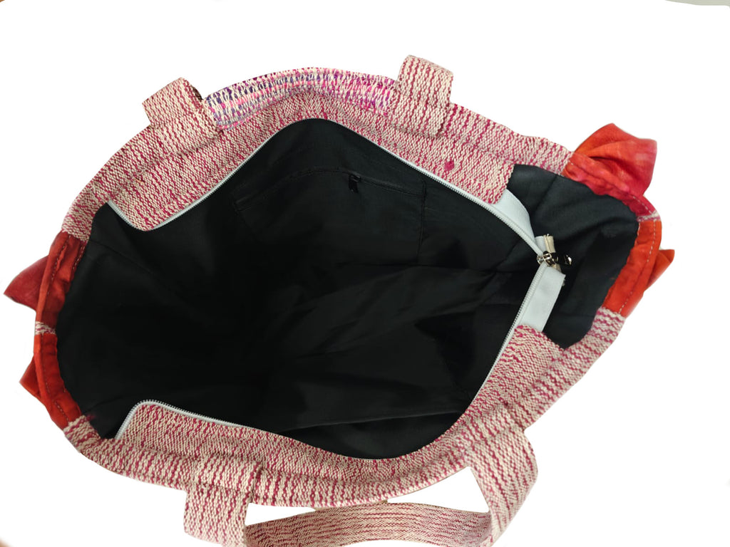 Crimson Ruffle Patchwork Tote Bag