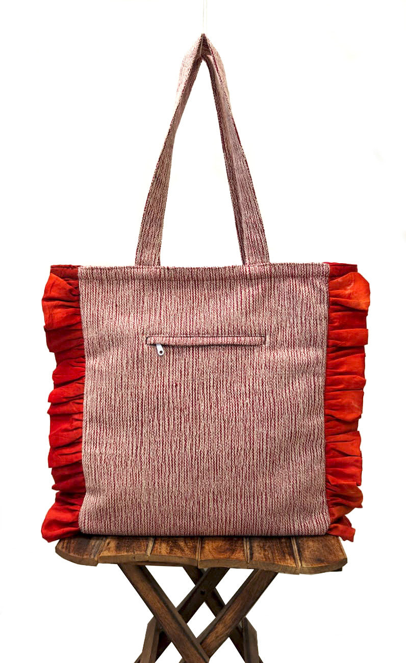 Crimson Ruffle Patchwork Tote Bag