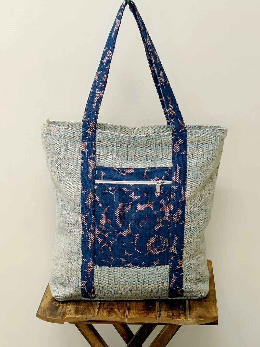Blue Blossom Handloom Large Tote