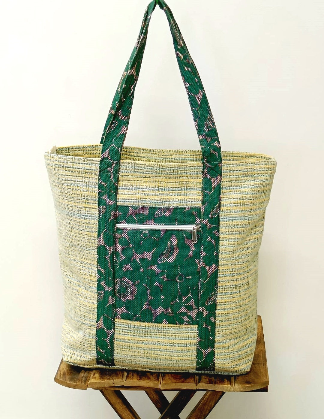 Green Blossom Handloom Large Tote