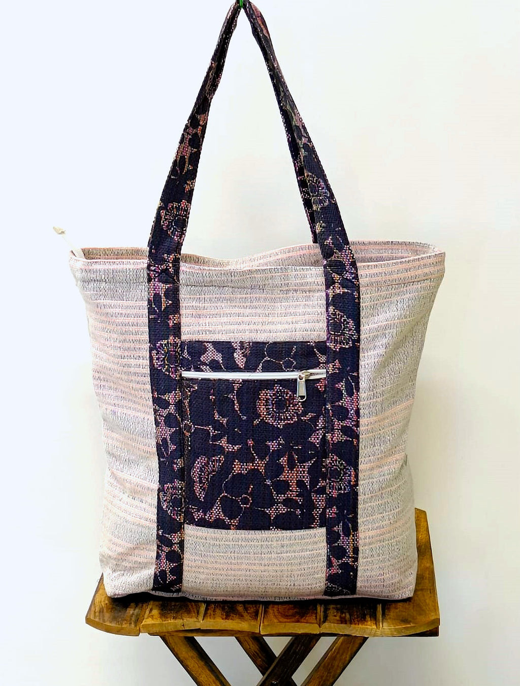 Black Blossom Handloom Large Tote