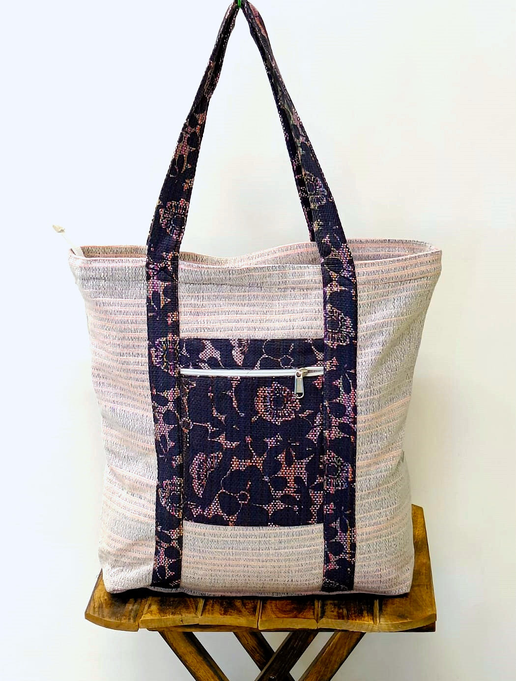 Black Blossom Handloom Large Tote