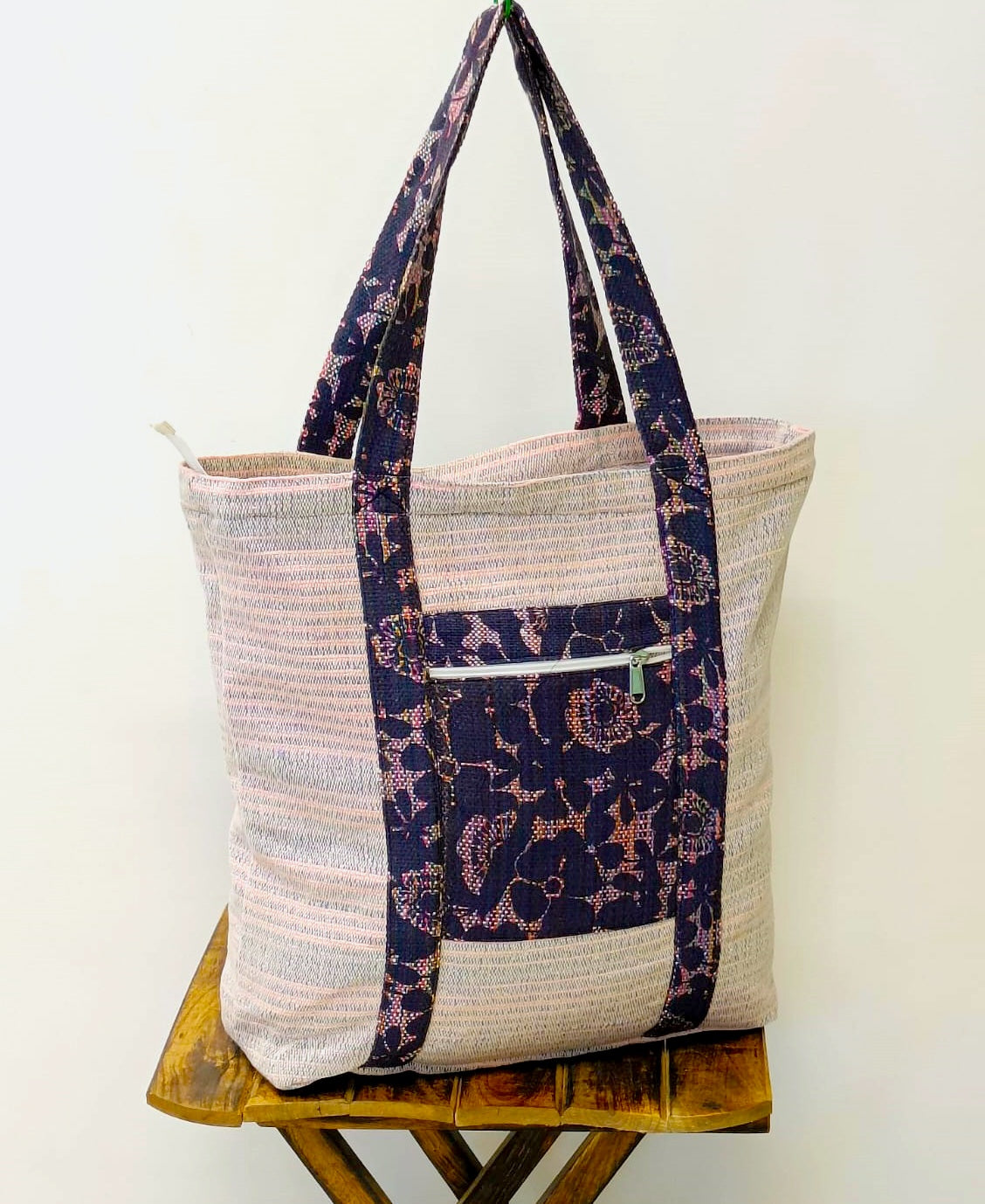 Black Blossom Handloom Large Tote