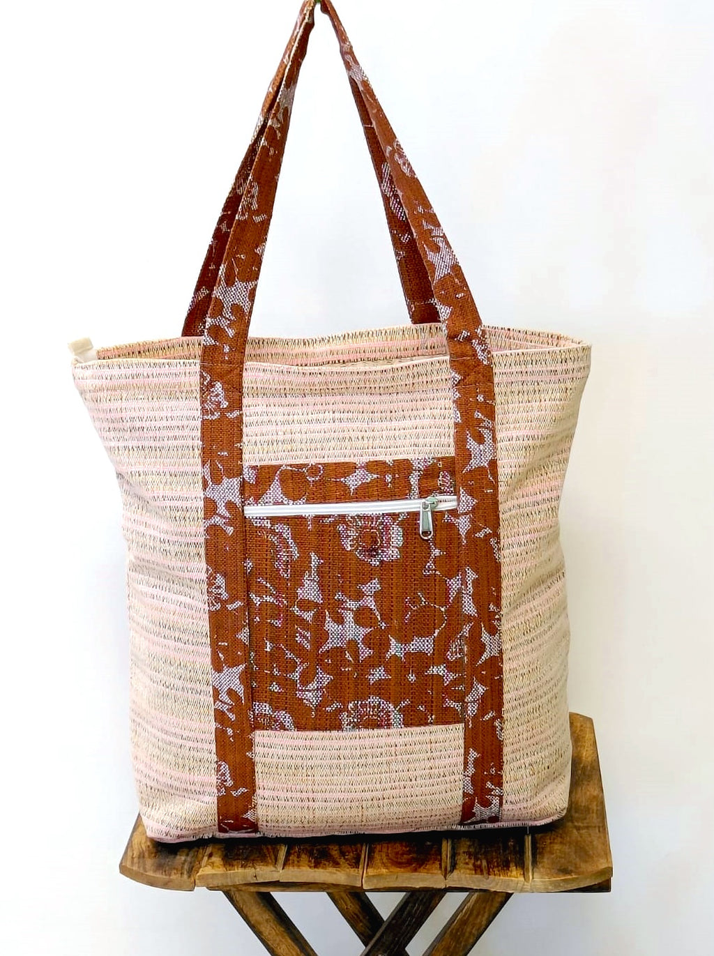 Brown Blossom Handloom Large Tote