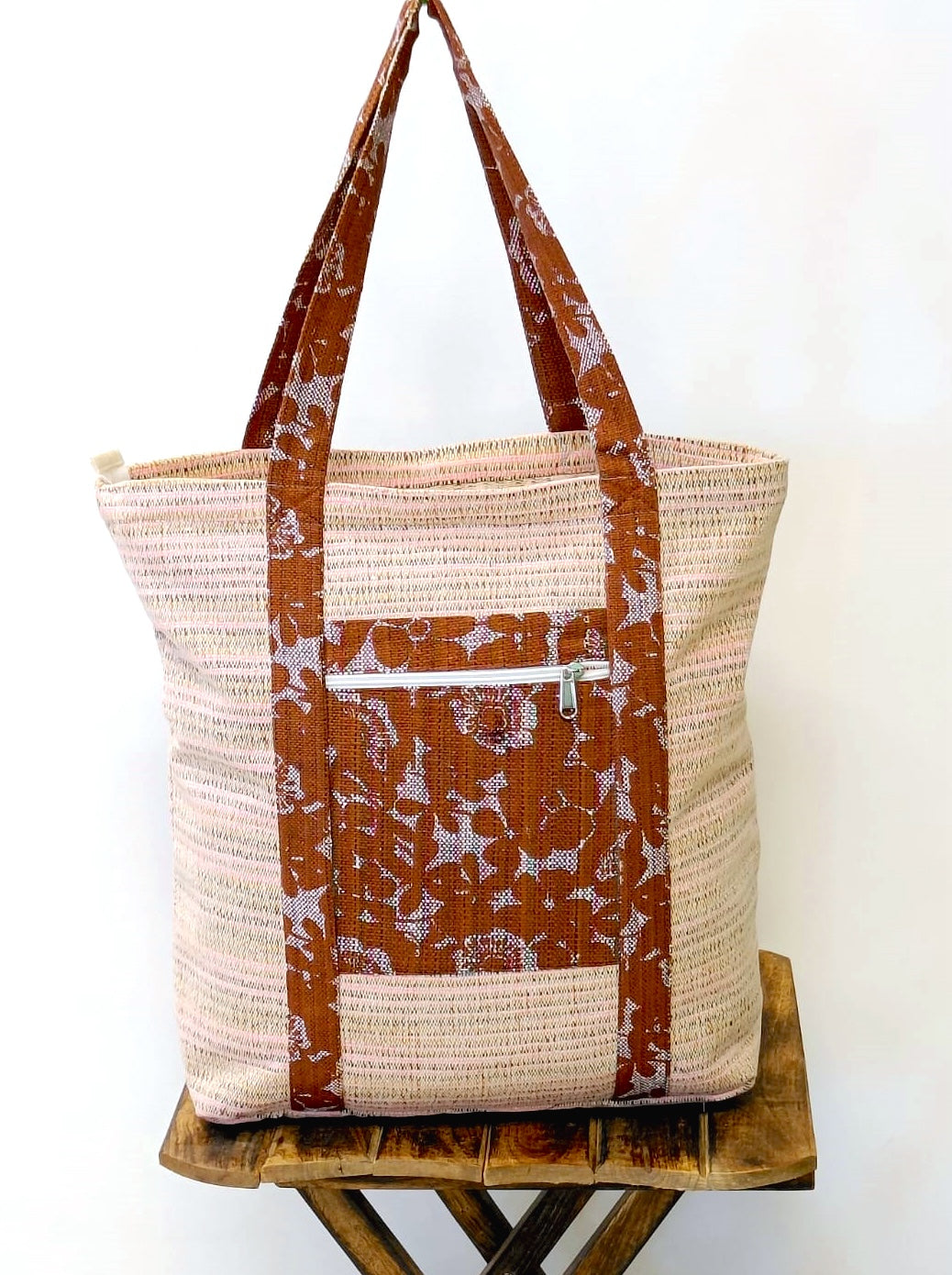 Brown Blossom Handloom Large Tote