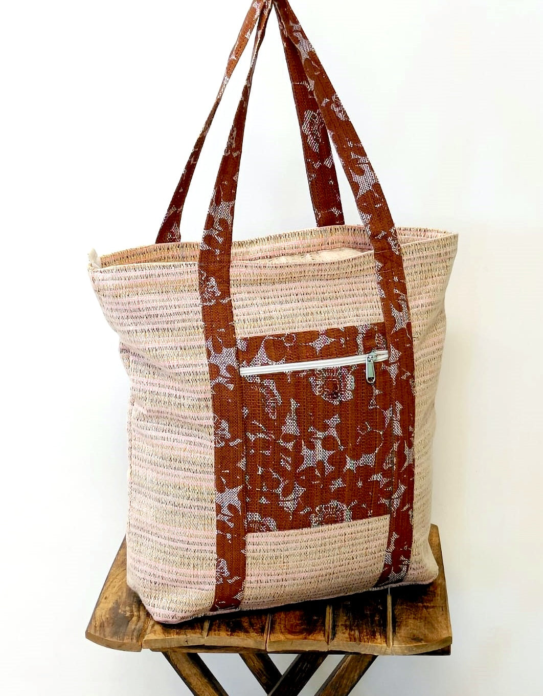 Brown Blossom Handloom Large Tote
