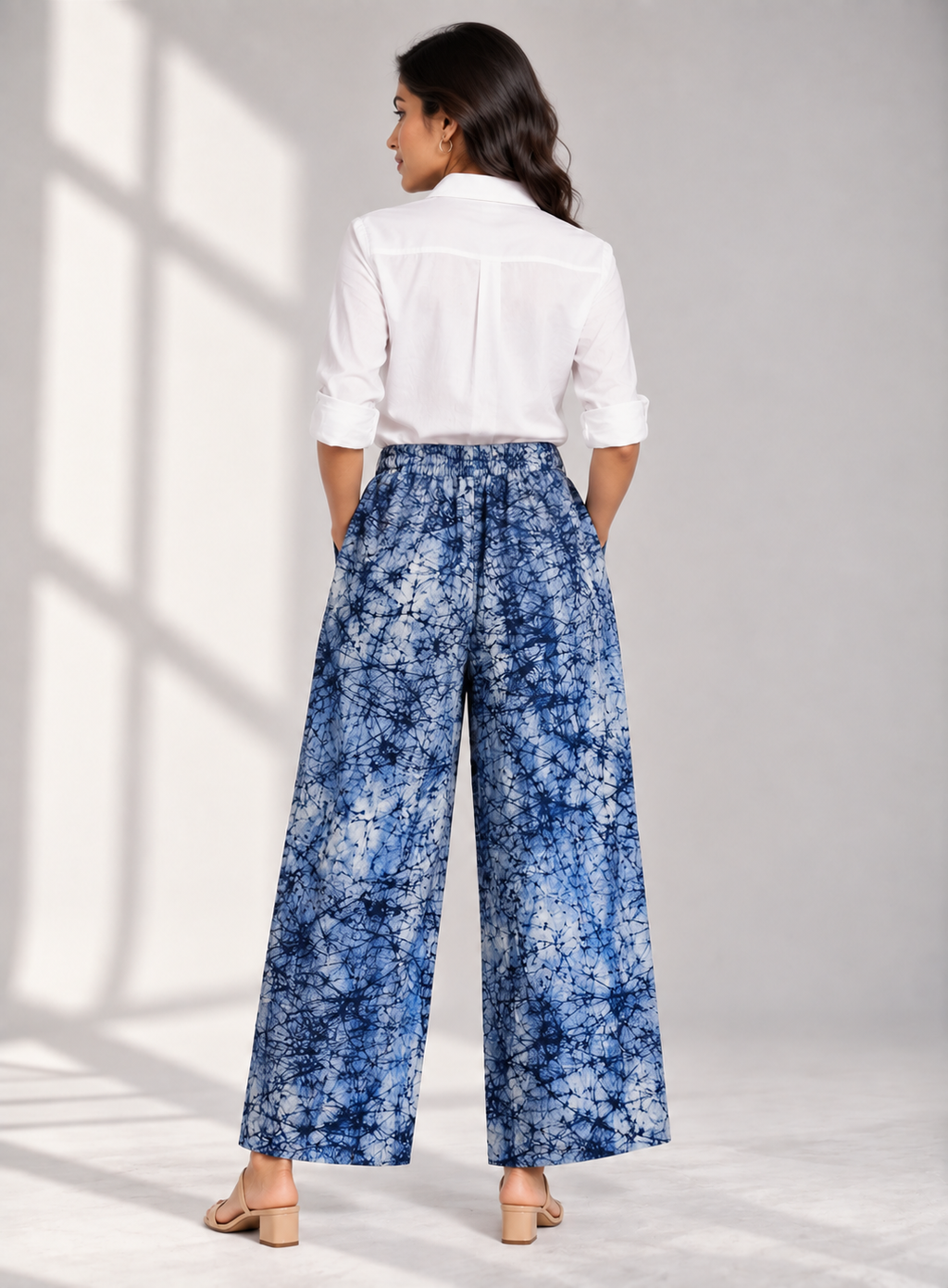 Cobalt Mosaic Baatik Premium Cotton Wide-Leg Pants