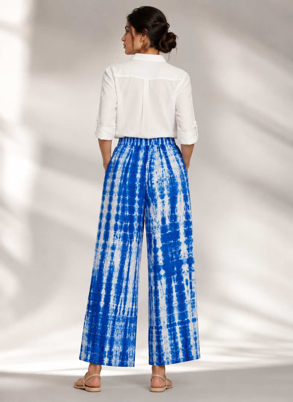 Azure Tide Hand Tie-Dye Cotton Wide-Leg Pants
