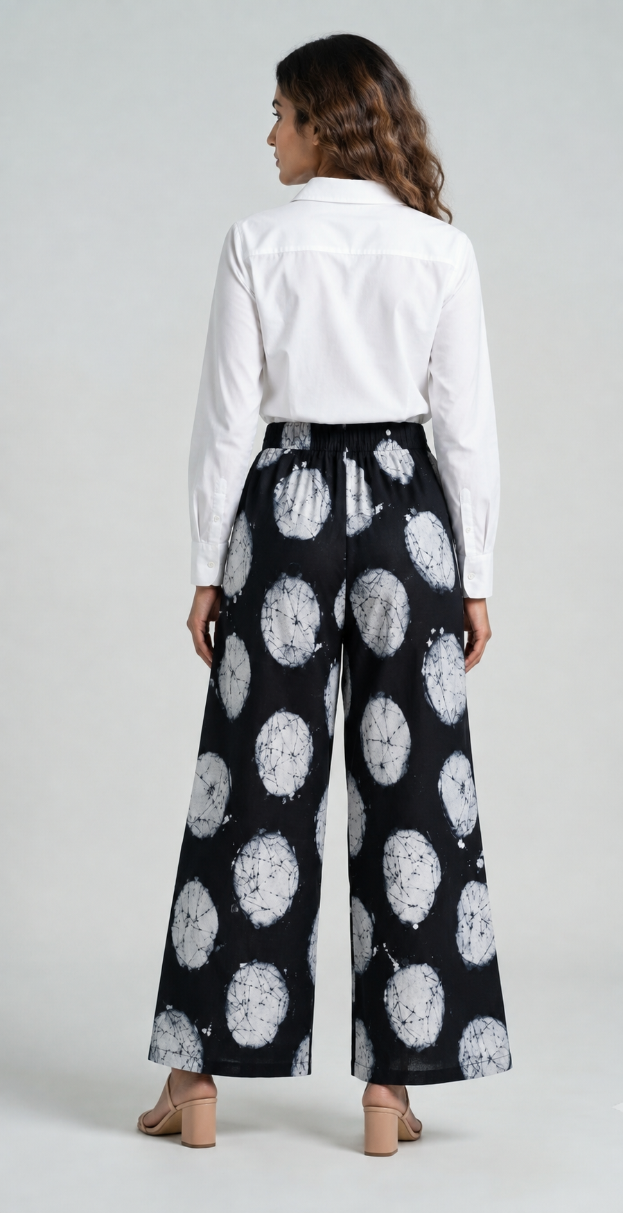 Moonstone Pebble Hand Batik Cotton Wide-Leg Pants