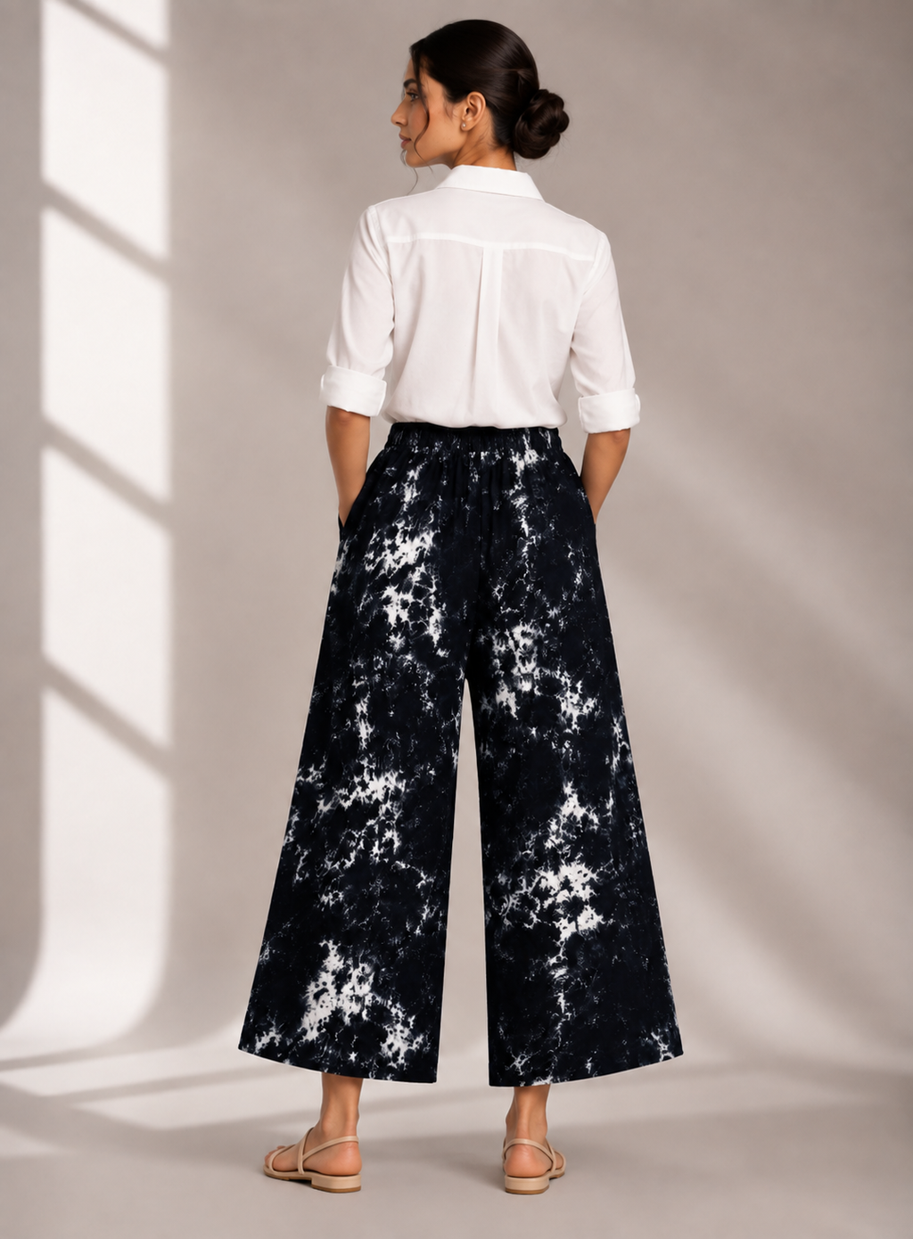 Black Nebula Hand Tie-Dye Cotton Wide-Leg Pants