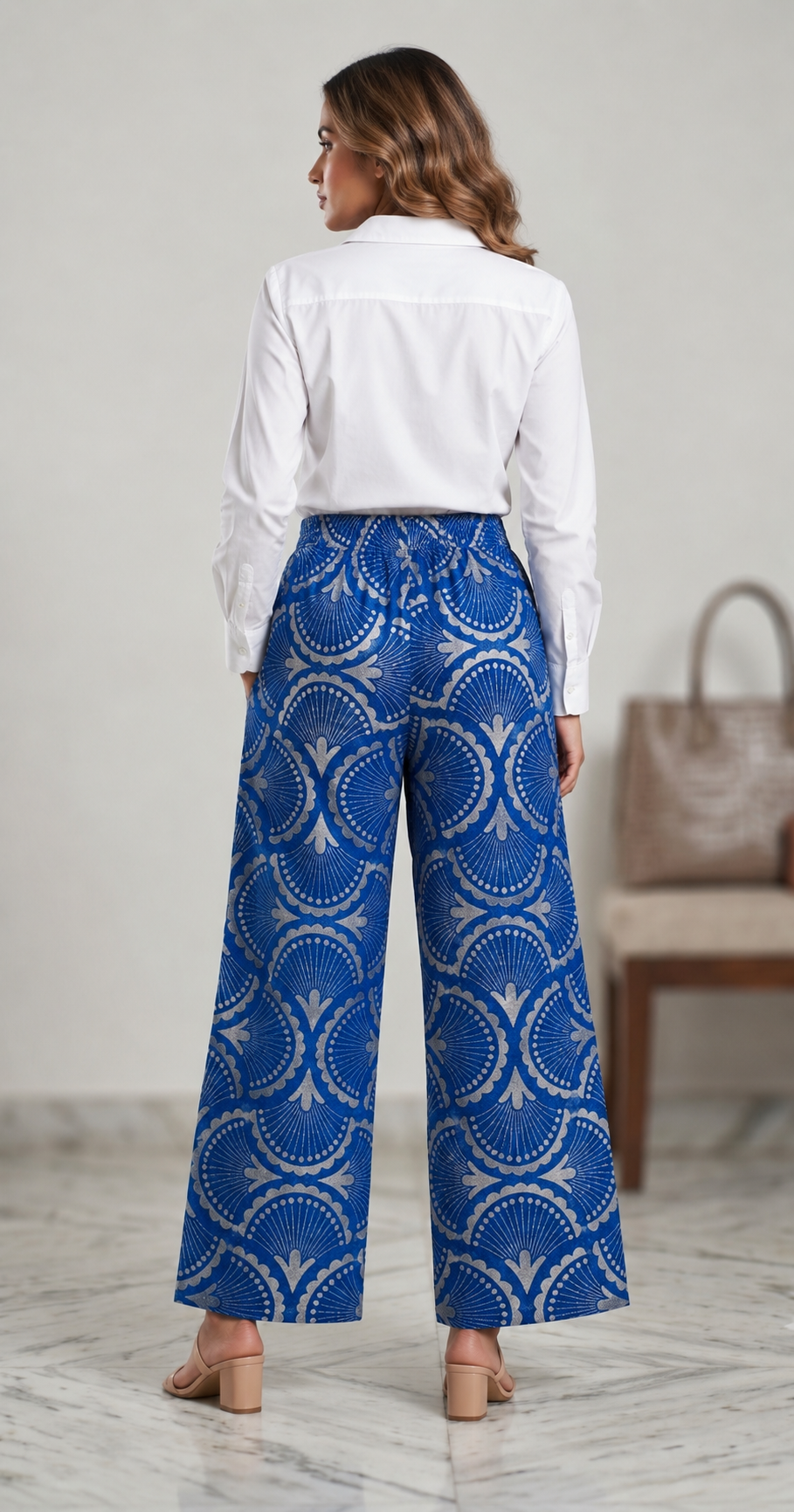 Royal Fanfare Hand Tie-Dye & Overprint Cotton Wide-Leg Pants