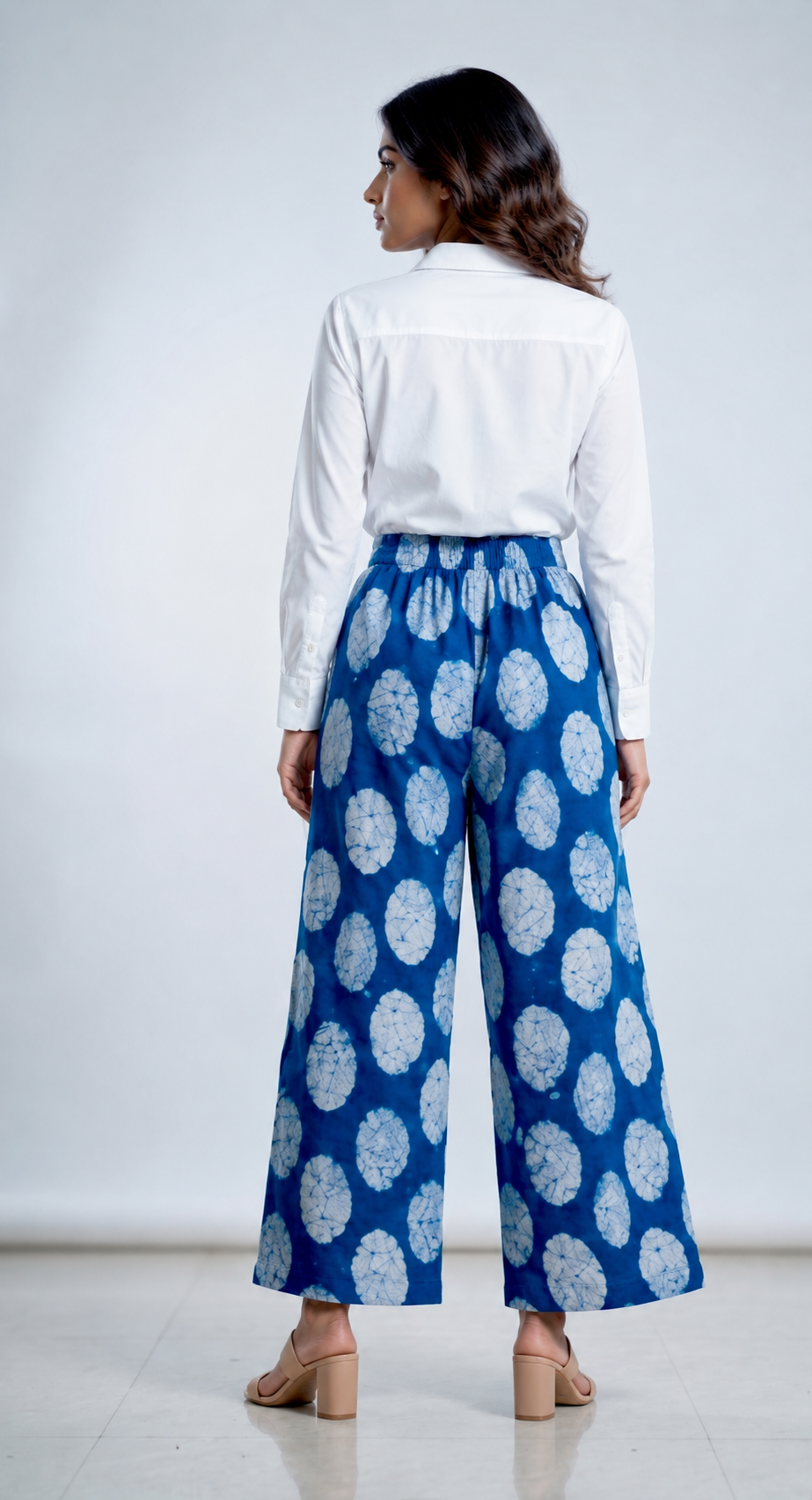 Indigo Pebble Hand Batik Cotton Wide-Leg Pants