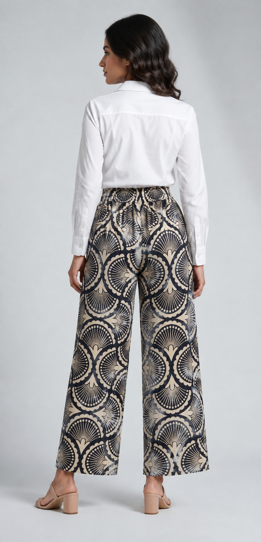 Midnight Fanfare Hand Tie-Dye & Overprint Cotton Wide-Leg Pants